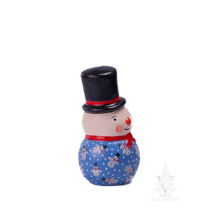 Vaillancourt Folk Art - Top Hat Snowman in Blue Sweater - Chalkware Figurine