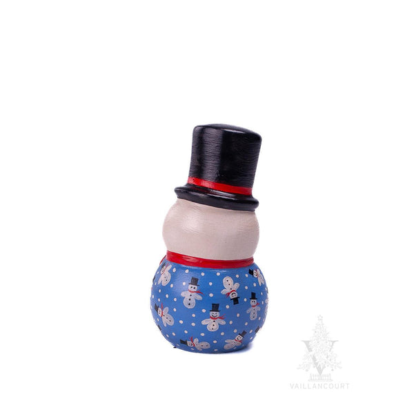 Load image into Gallery viewer, Vaillancourt Folk Art - Top Hat Snowman in Blue Sweater - Chalkware Figurine
