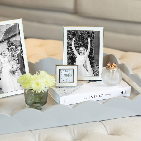 Load image into Gallery viewer, Addison Ross White &amp; Silver Square Silent Alarm Clock
