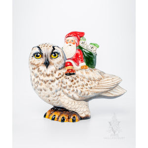 Vaillancourt Folk Art - Santa on Snowy Owl - Chalkware Figurine