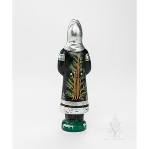 Vaillancourt Folk Art - Black and Silver Tree Santa - Chalkware Figurine