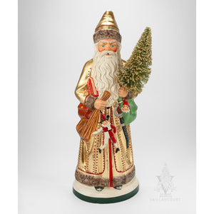 Vaillancourt Folk Art - Statement Gold Santa with Marionette - Chalkware Figurine