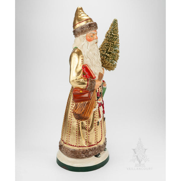 Load image into Gallery viewer, Vaillancourt Folk Art - Statement Gold Santa with Marionette - Chalkware Figurine
