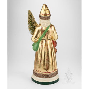 Vaillancourt Folk Art - Statement Gold Santa with Marionette - Chalkware Figurine