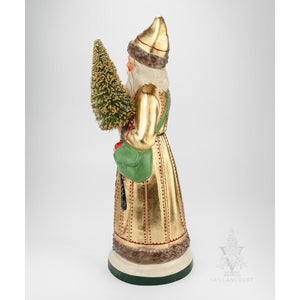 Vaillancourt Folk Art - Statement Gold Santa with Marionette - Chalkware Figurine