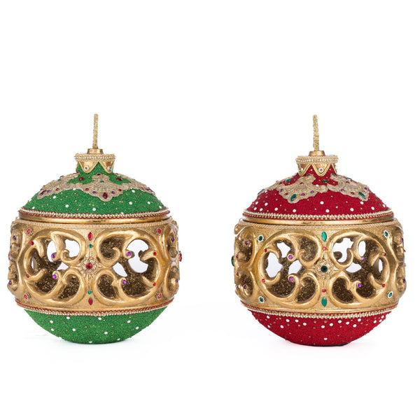 Load image into Gallery viewer, Katherine&#39;s Collection Christmas Ball Tabletop Ornament with Tea Light Assortment of 2
