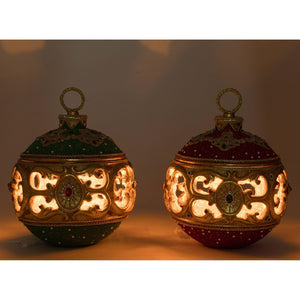 Katherine's Collection Christmas Ball Tabletop Ornament with Tea Light Assortment of 2