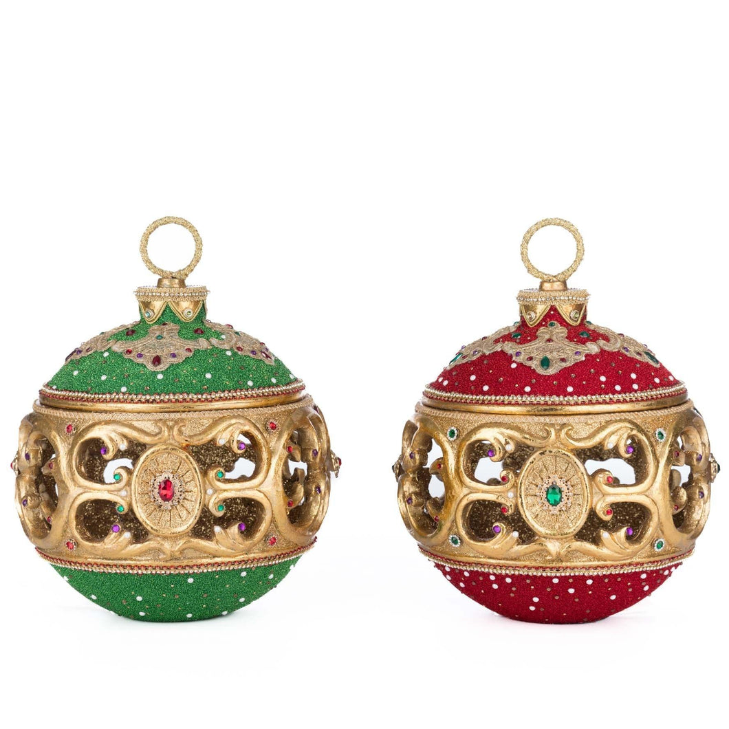 Katherine's Collection Christmas Ball Tabletop Ornament with Tea Light Assortment of 2