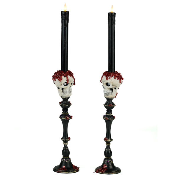 Load image into Gallery viewer, Katherine's Collection Skull Candlesticks Set of 2
