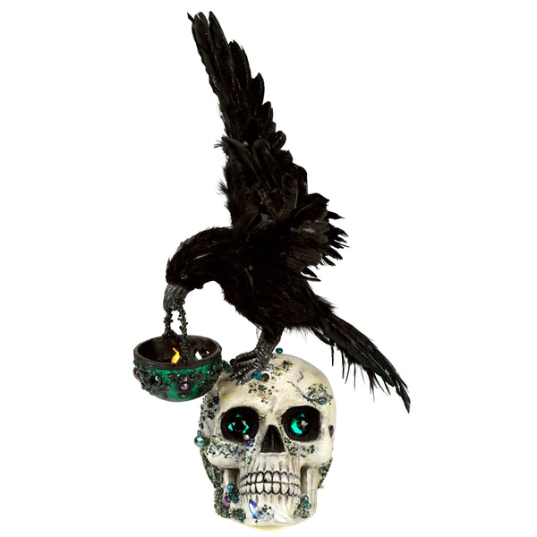 Load image into Gallery viewer, Katherine's Collection Watchful Crow with Tea Light Lantern
