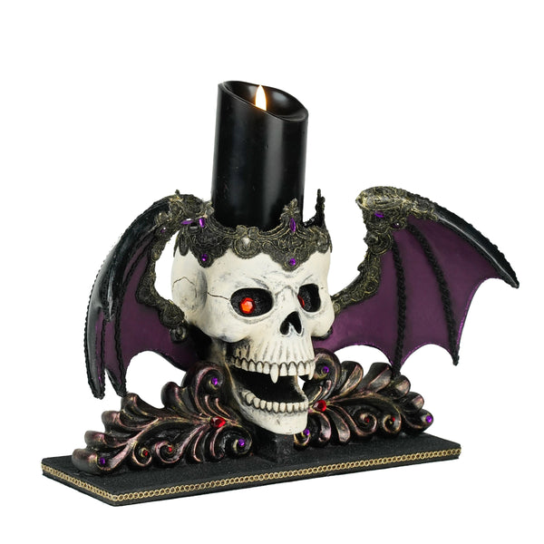 Load image into Gallery viewer, Katherine's Collection Winged Skull Pillar Candle Holder
