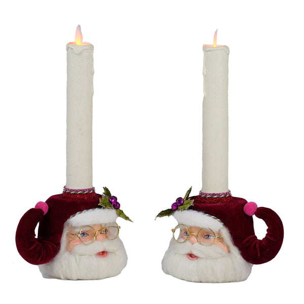 Load image into Gallery viewer, Katherine's Collection Merry Santa Head Candle Holders Set of 2
