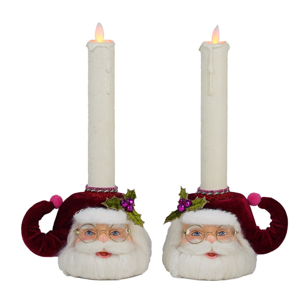 Load image into Gallery viewer, Katherine's Collection Merry Santa Head Candle Holders Set of 2
