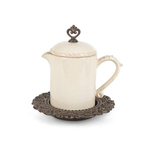 GG Collection Stonewr Sauce Jar w/Metal BSE Other Decor, 7.75InL x 7.75InW x 8.13InH, Cream