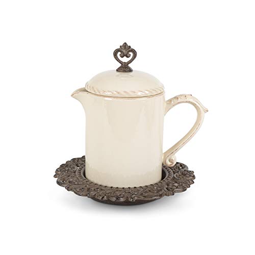 GG Collection Stonewr Sauce Jar w/Metal BSE Other Decor, 7.75InL x 7.75InW x 8.13InH, Cream