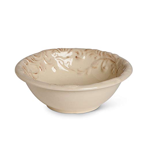 GG Collection Cream Ceramic 6-inch Dessert Bowls With Acanthus Leaf Motif (Set of 4)