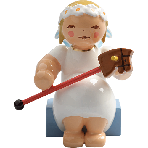 Wendt & Kuhn Marguerite Angels, Sitting, with Hobby-Horse Figurine