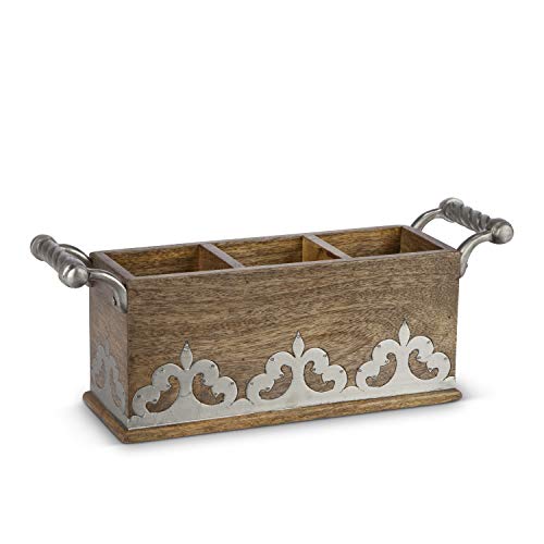 GG Collection Heritage Collection Wood and Inlay Metal Flatware Caddy