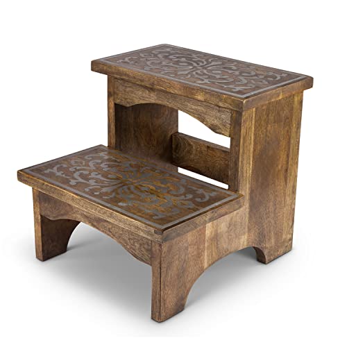 GG Collection Heritage Collection Mango Wood and Metal Step Stool