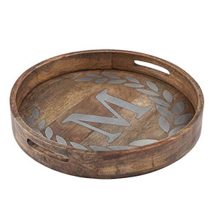 GG Collection Heritage Collection Mango Wood Round Tray With Letter "M"