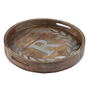 GG Collection Heritage Collection Mango Wood Round Tray With Letter"R"