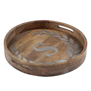 GG Collection Heritage Collection Mango Wood Round Tray With Letter"S"