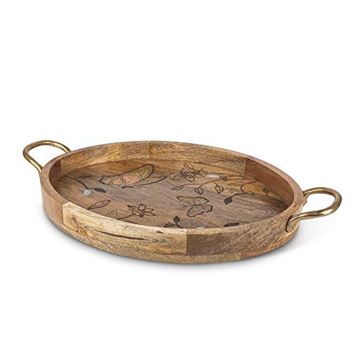 GG Collection Butterfly Oval Tray w/Handles Other Decor, 16InL x 25InW x 2.25InH, Brown