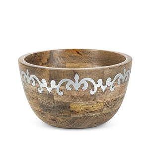 GG Collection Wood/Metal Deep Serving Bowl Other Decor, 11InL x 11InW x 6InH, Brown