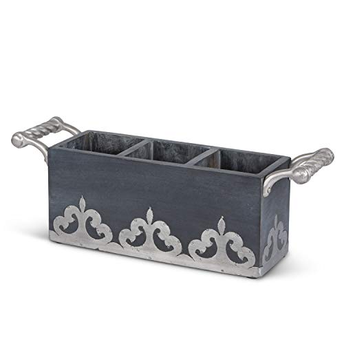 GG Collection Gray-washed metal-inlay flatware caddy