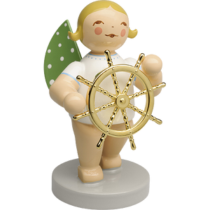 Wendt & Kuhn No. 17, The Courageous One, Angel with Ship's Wheel - Gold-plated Figurine