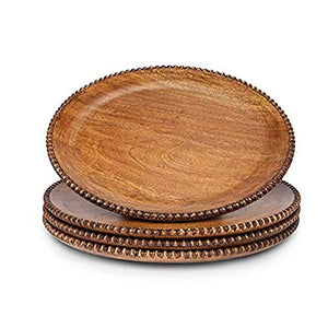 GG Collection S/4 Mango Wood Beaded Charger Other Decor, 14InL x 14InW x 1.1InH, Brown