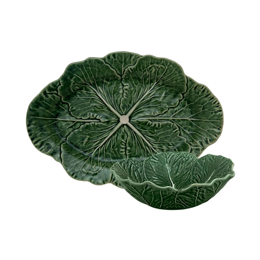 Bordallo Pinheiro Cabbage Natural 2 Serving Piece Set - Green