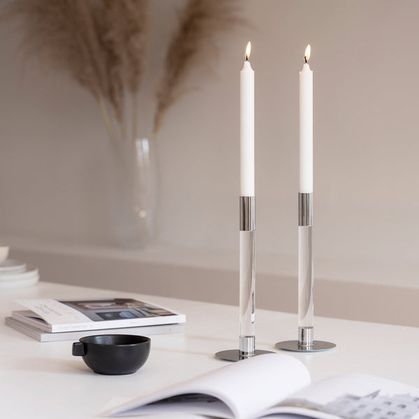 Load image into Gallery viewer, Orrefors Lumiere Candlestick Silver Medium - Set of 2
