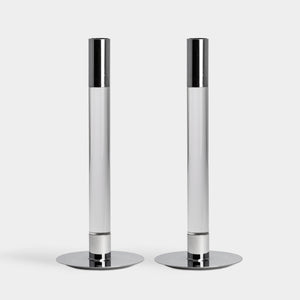 Orrefors Lumiere Candlestick Silver Medium - Set of 2