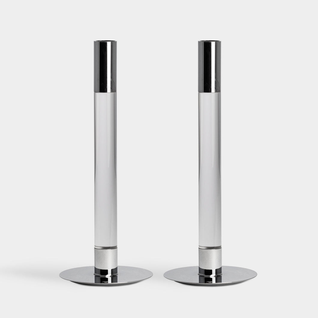 Orrefors Lumiere Candlestick Silver Medium - Set of 2