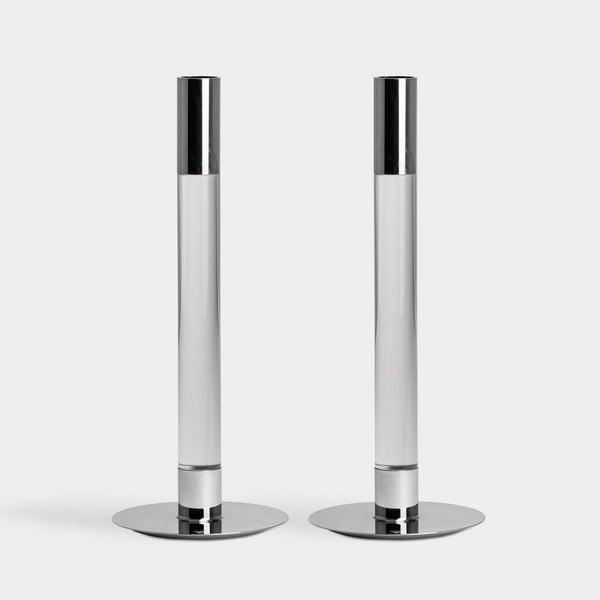 Load image into Gallery viewer, Orrefors Lumiere Candlestick Silver Medium - Set of 2
