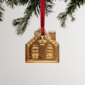 Orrefors 2025 Annual Holiday Ornament Gingerbread House - 21k Gold