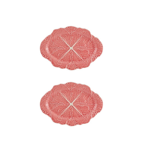Bordallo Pinheiro Cabbage Pink Small Oval Platter, Set of 2