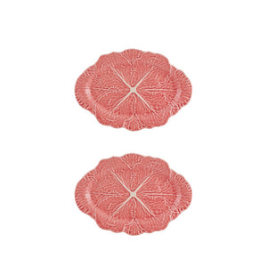 Bordallo Pinheiro Cabbage Pink Small Oval Platter, Set of 2