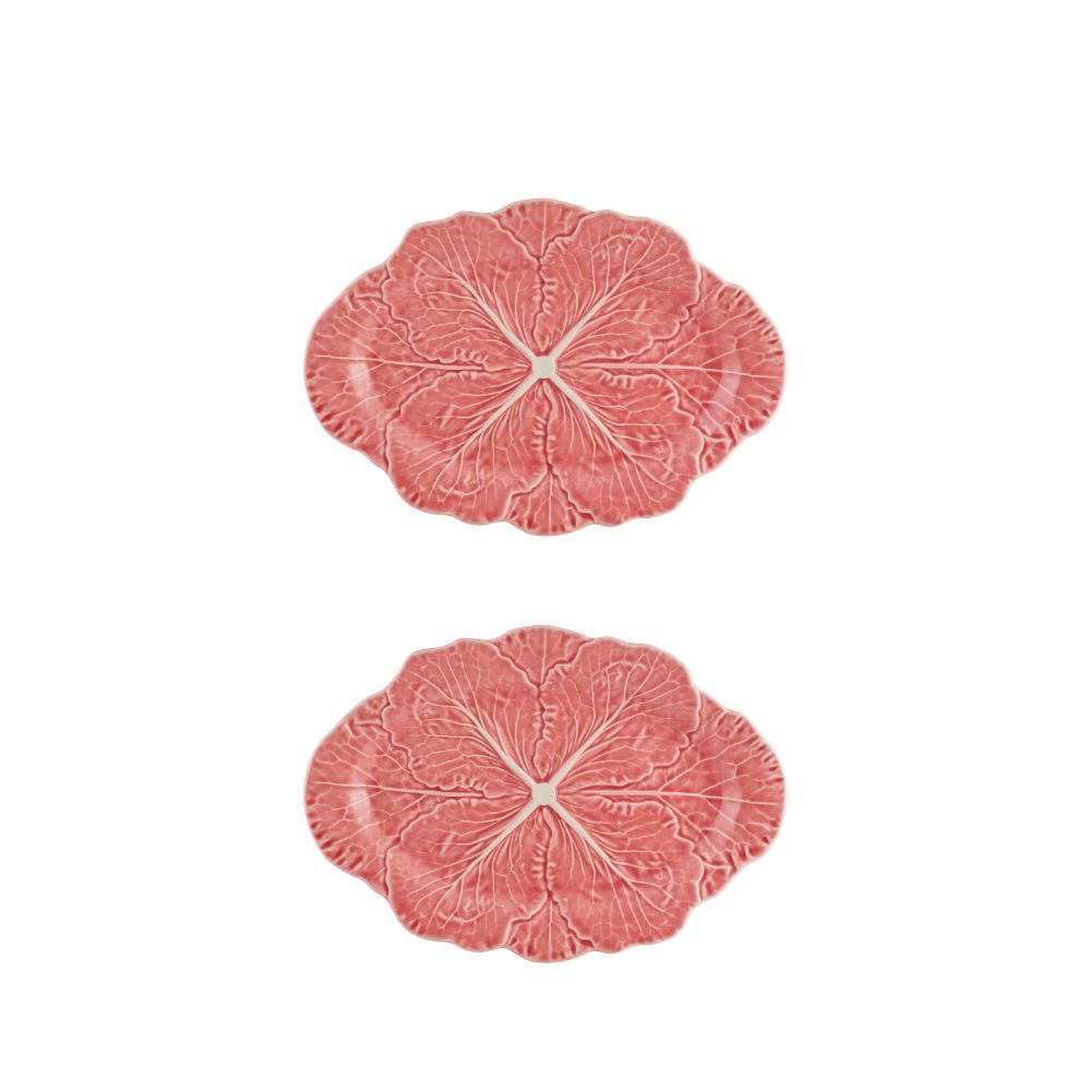 Bordallo Pinheiro Cabbage Pink Small Oval Platter, Set of 2