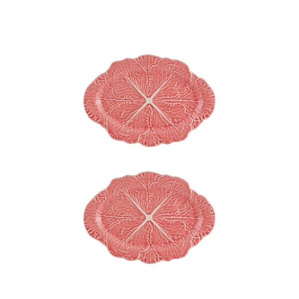 Load image into Gallery viewer, Bordallo Pinheiro Cabbage Pink Small Oval Platter, Set of 2
