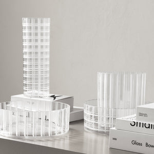 Orrefors Cut In Number Striped Vase Low