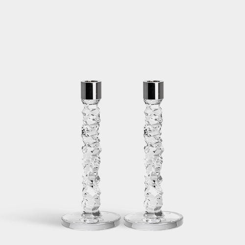 Orrefors Carat Candlestick Silver Medium - Set of 2