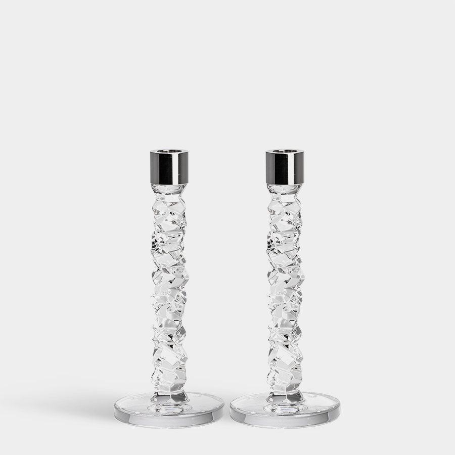 Orrefors Carat Candlestick Silver Medium - Set of 2