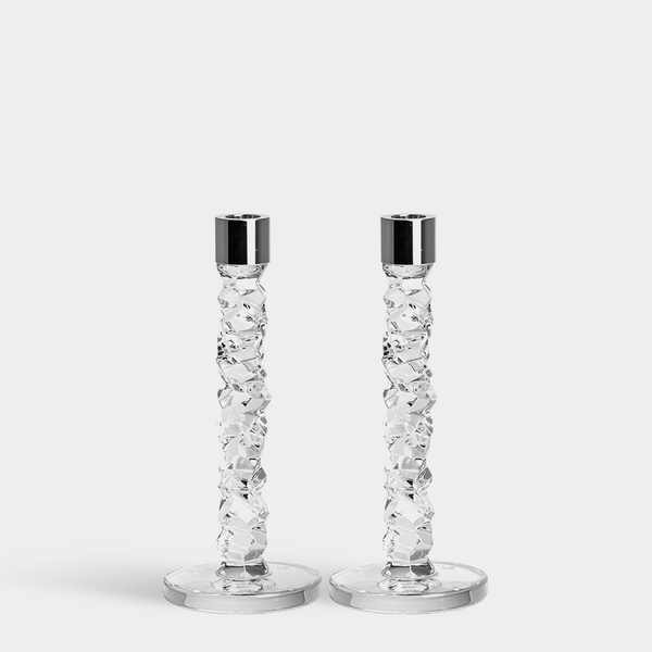 Load image into Gallery viewer, Orrefors Carat Candlestick Silver Medium - Set of 2
