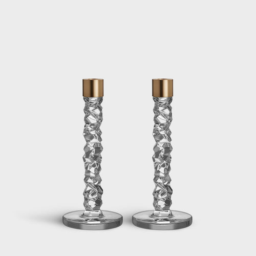 Orrefors Carat Candlestick Brass Medium - Set of 2
