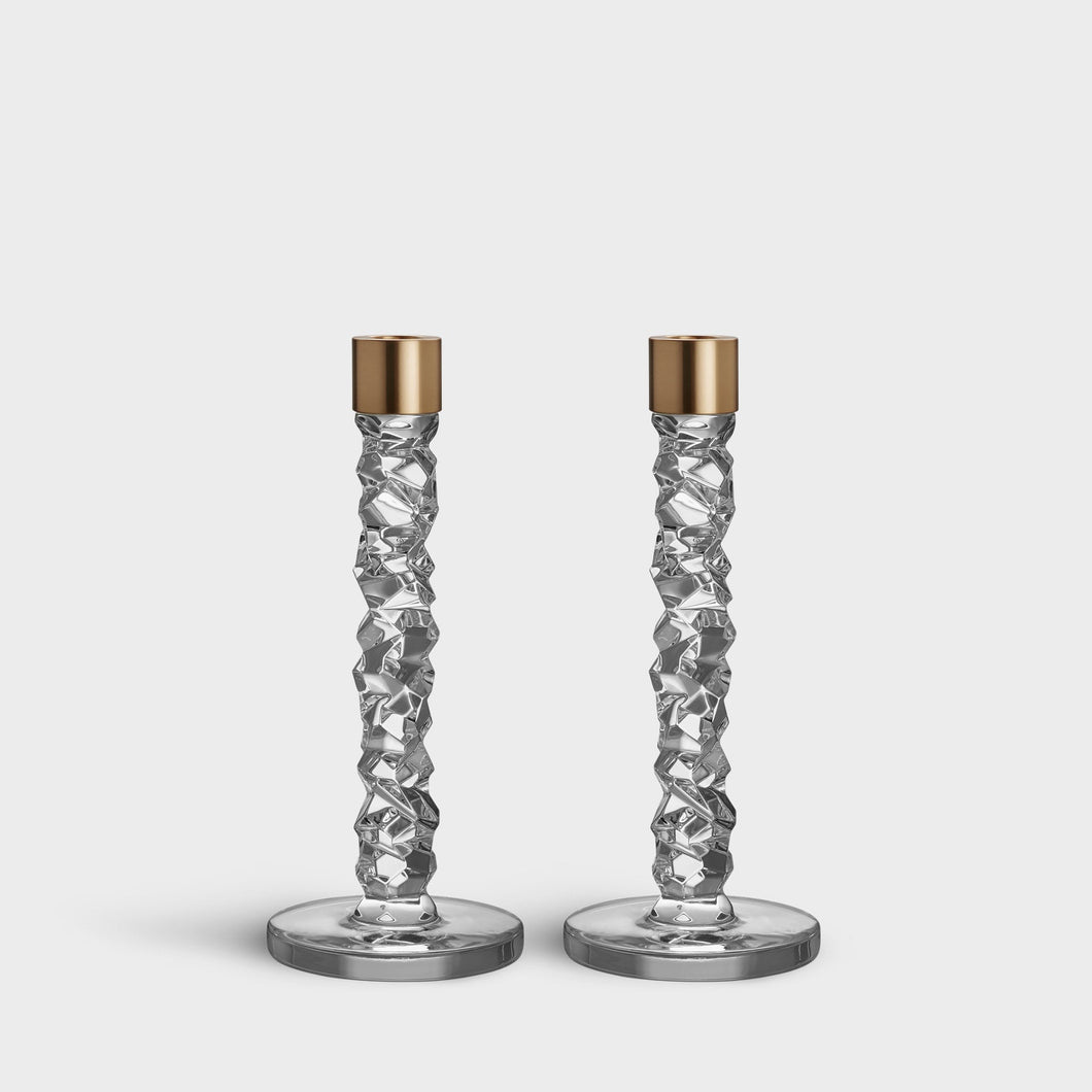 Orrefors Carat Candlestick Brass Medium - Set of 2