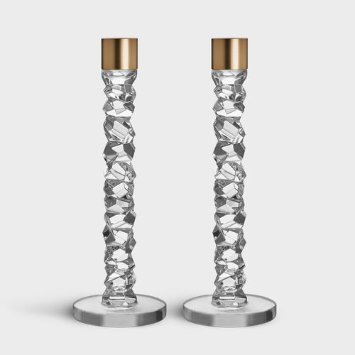 Orrefors Carat Candlestick Brass Large - Set of 2
