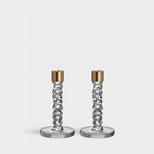 Orrefors Carat Candlestick Brass Small - Set of 2