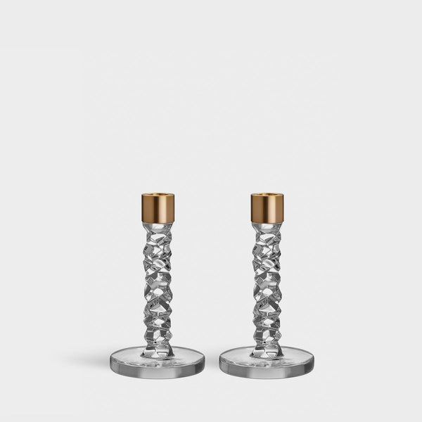 Load image into Gallery viewer, Orrefors Carat Candlestick Brass Small - Set of 2
